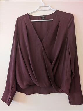 Halogen Wrap-Front Blouse in Burgundy Plum